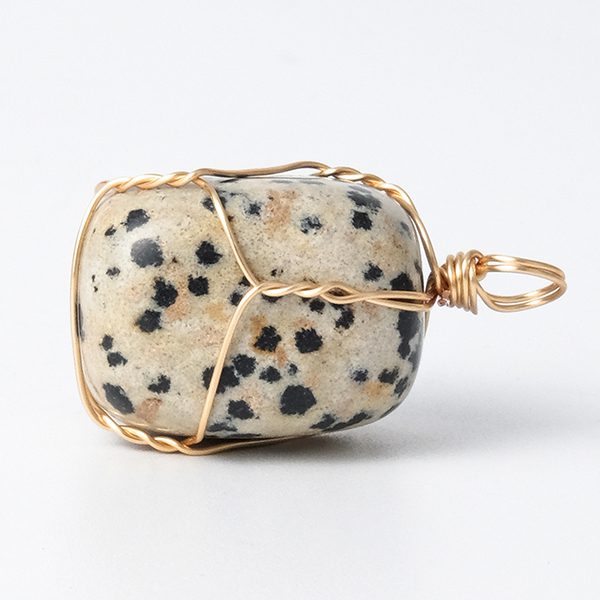 Dalmatian jasper stone hanging copper wire wrapped